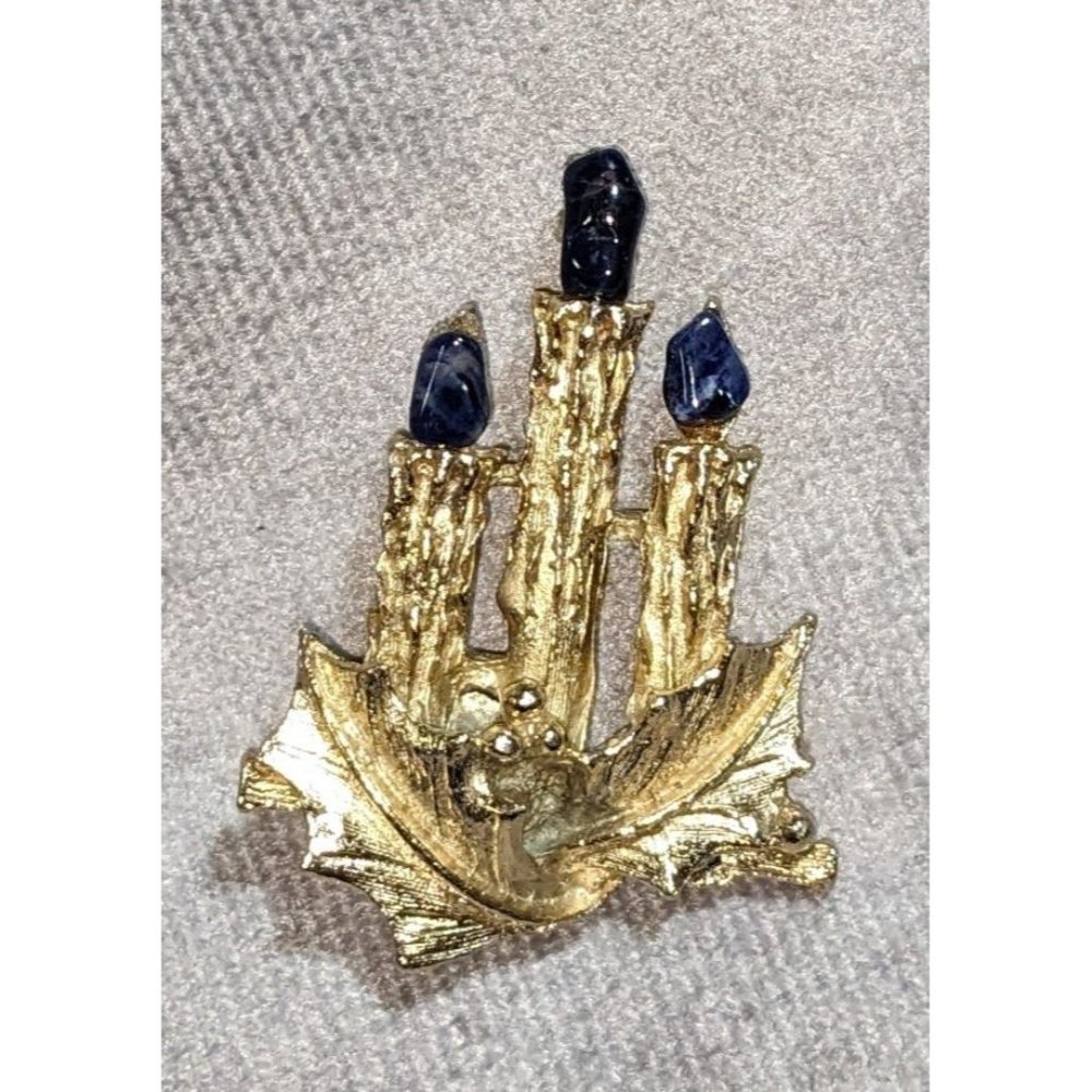 Vintage Lapis Lazuli Holiday Candle Brooch